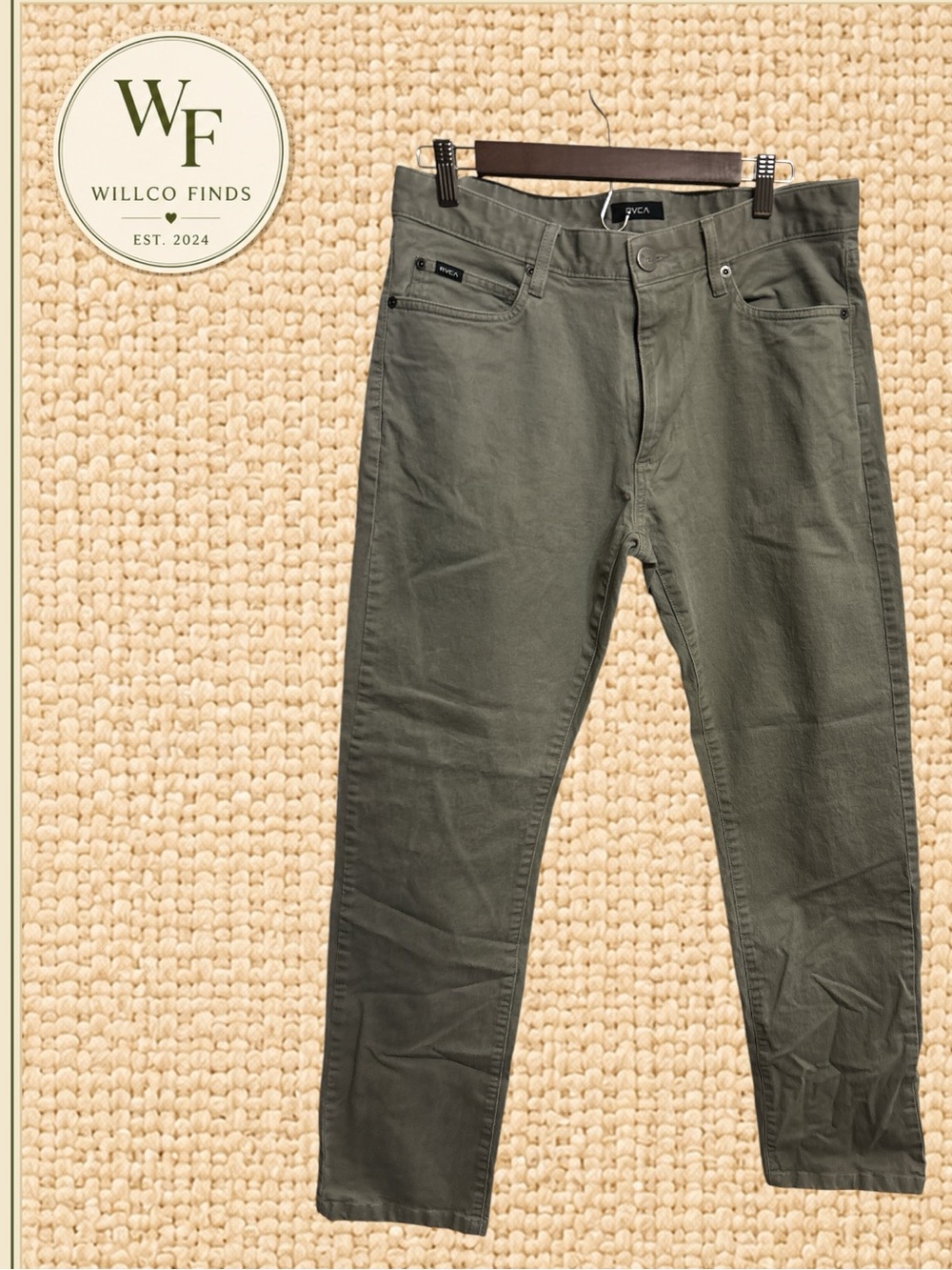 RVCA Daggers Fit Men’s 31 Olive Green Slim Straight Pants Chinos